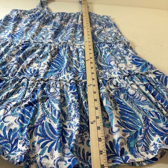 Lilly Pulitzer Blue and White Floral Tiered Swing Cotton Dress Size Large EUC - Picture 7 of 8